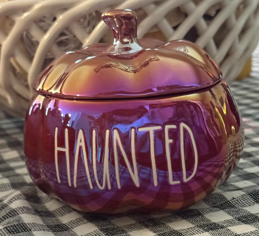 New Rae Dunn berry iridescent ceramic Halloween decor candle decor HAUNTED Pumpkin Berry