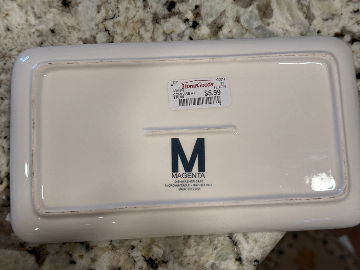 Rae Dunn white ceramic 10x5 tray TRINKETS (M-stamped) original