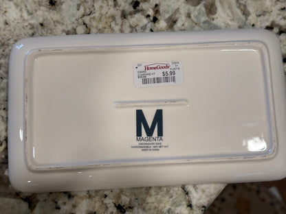 Rae Dunn white ceramic 10x5 tray TRINKETS (M-stamped) original