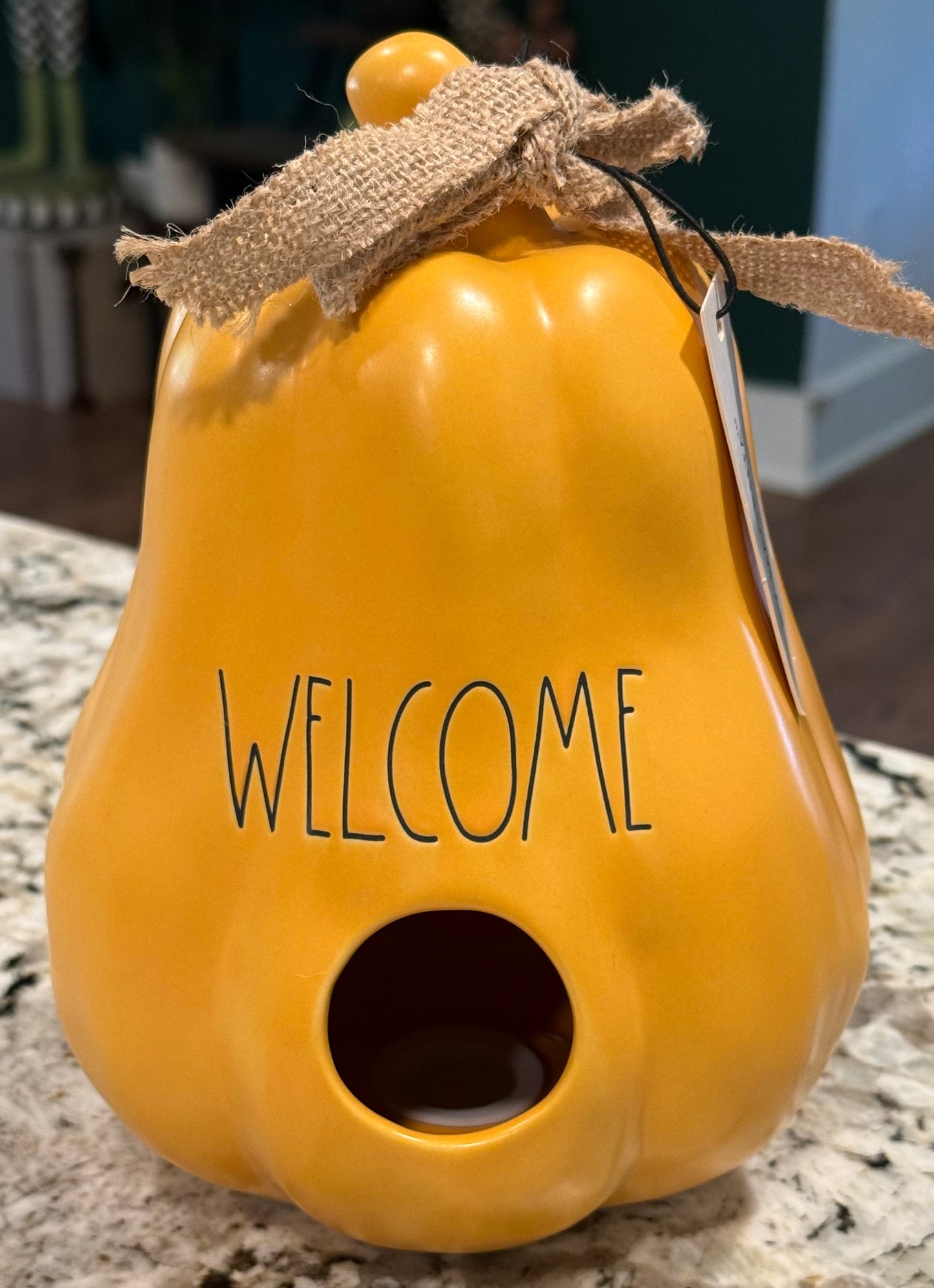 New Rae Dunn mustard gourd ceramic birdhouse 8.5” fall decor WELCOME