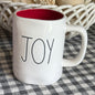 New Rae Dunn white ceramic Christmas mug red interior, JOY
