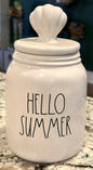 New Rae Dunn white ceramic shell topped canister HELLO SUMMER