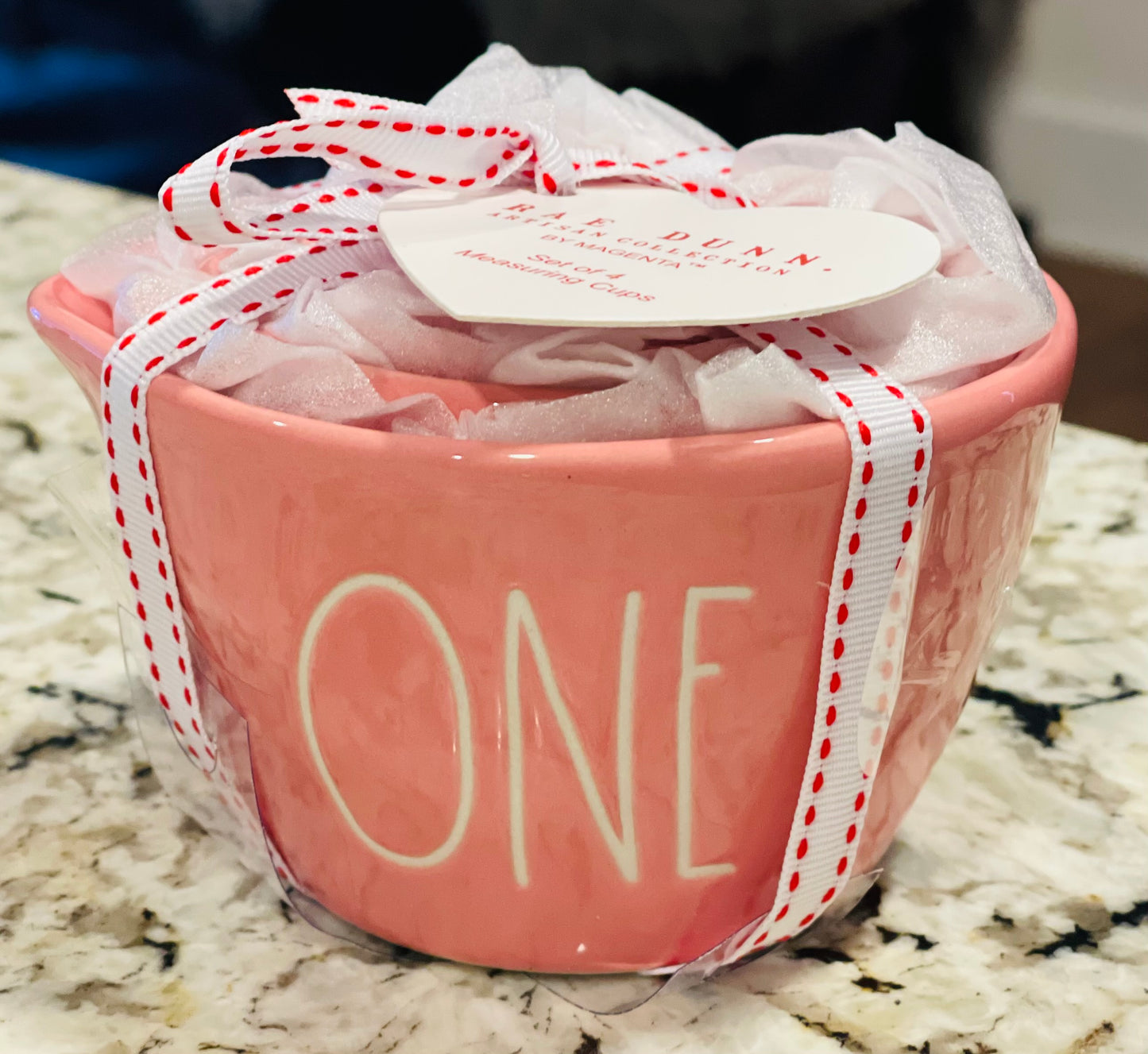 New Rae Dunn salmon pink ceramic measuring cup set