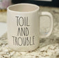 New Rae Dunn Halloween theme ceramic coffee mug TOIL AND TROUBLE