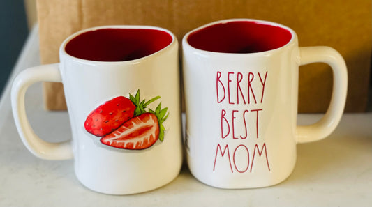 New Rae Dunn white ceramic coffee mug BERRY BEST MOM