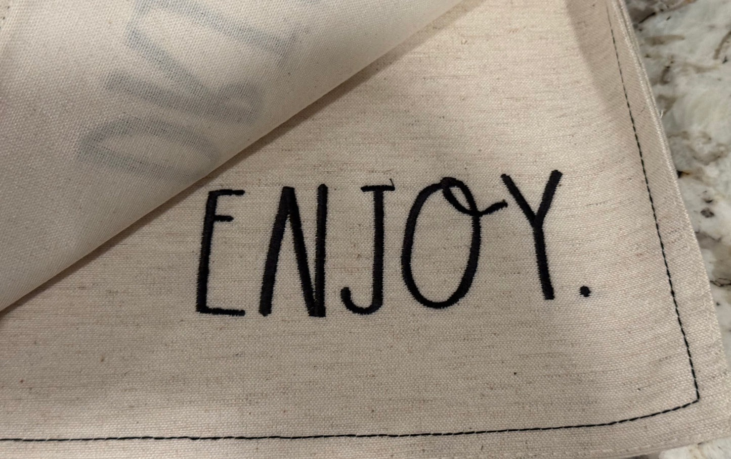 New Rae Dunn 4-piece linen placemat set script embroidery