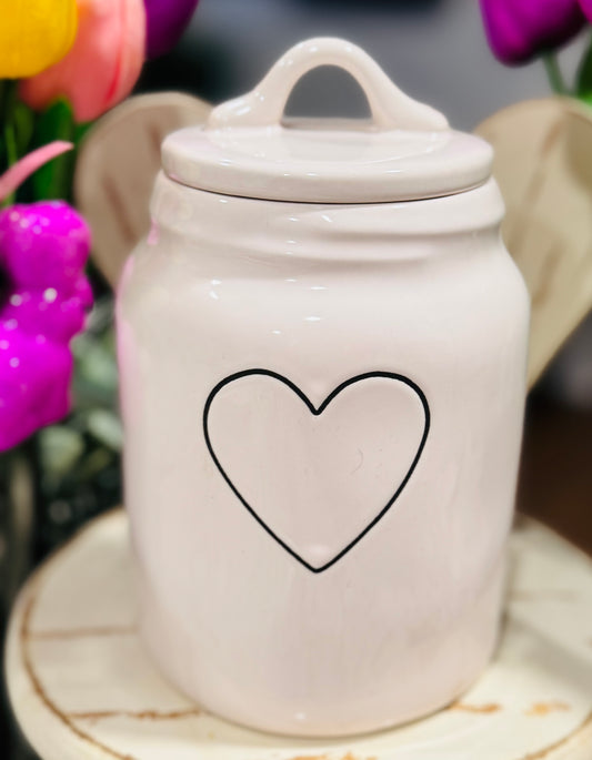 New Rae Dunn white heart ceramic baby canister 6”