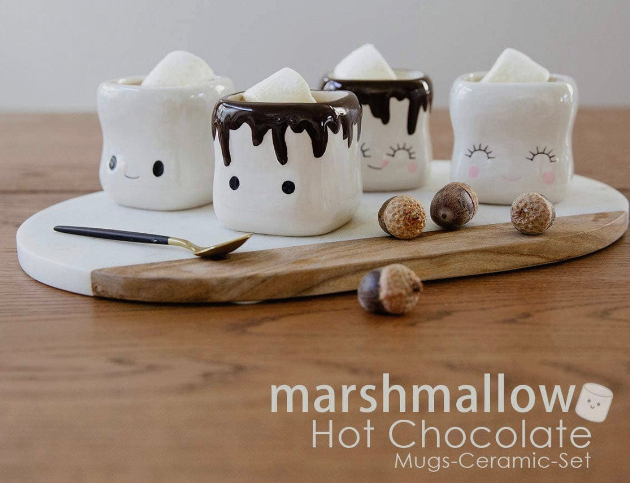 New In box 4-piece ceramic marshmallow mug decor pieces perfect for tiered tray displays!