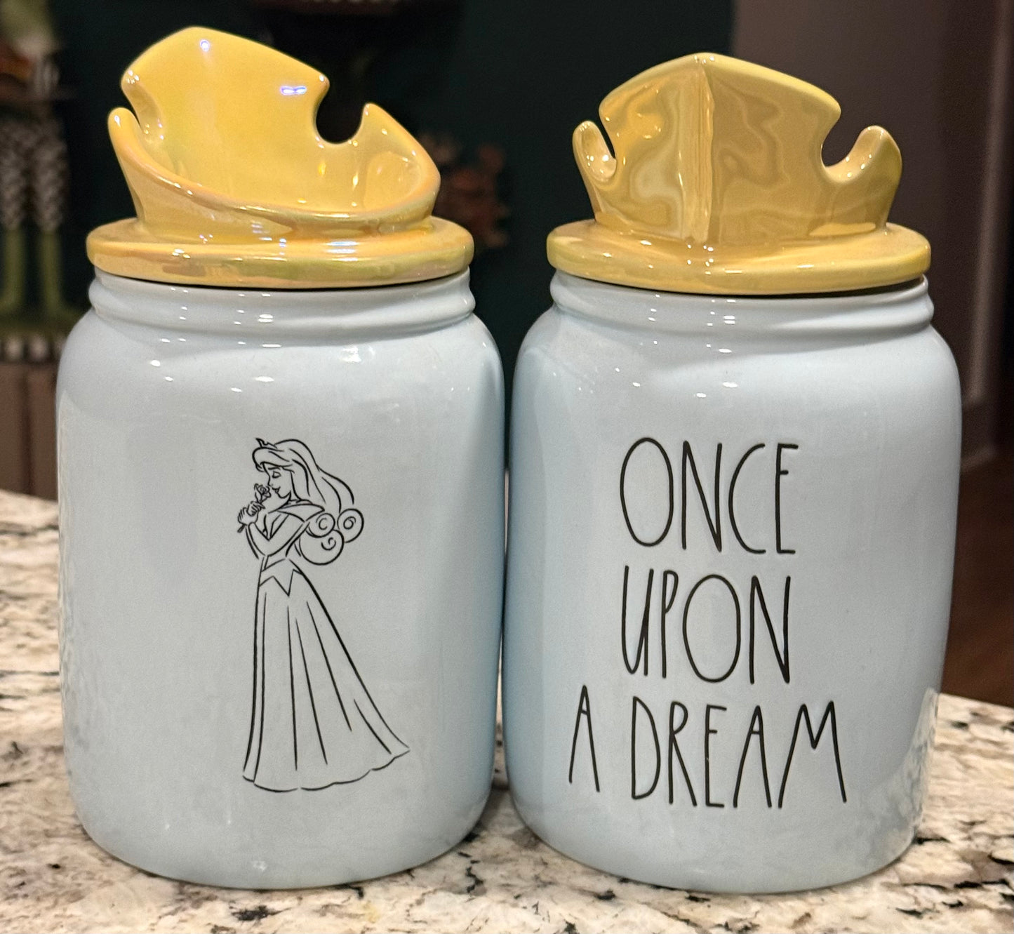 New Rae Dunn Disney Princess blue crown topped canister ONCE UPON A DREAM