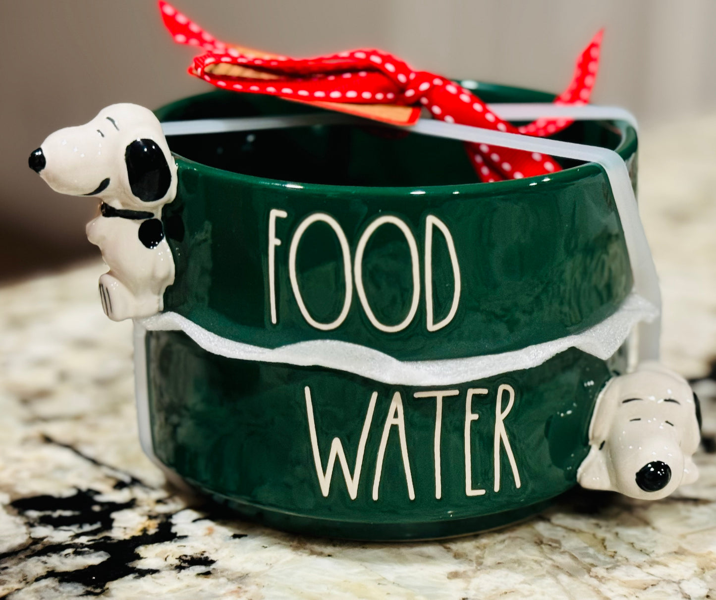 New Rae Dunn x Peanuts Snoopy 2-piece ceramic FOOD & WATER dish set