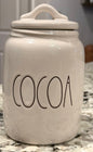 Rae Dunn white 6” ceramic storage canister COCOA -black writing