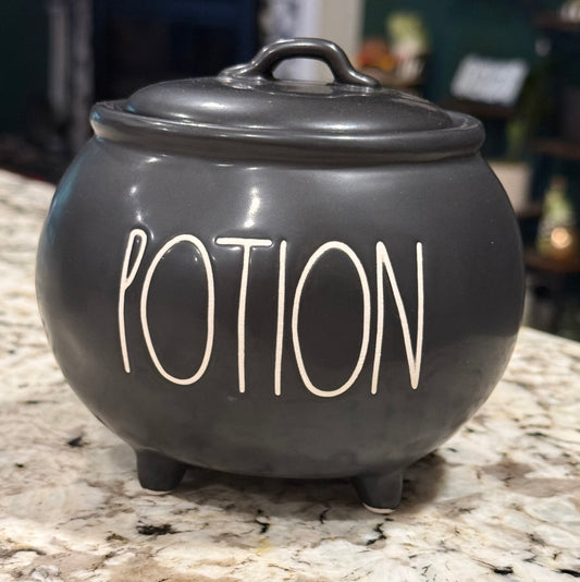 New Rae Dunn black ceramic Halloween decor caldron POTION