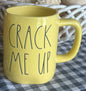 New Rae Dunn yellow ceramic Easter decor coffee mug CRACK ME UP