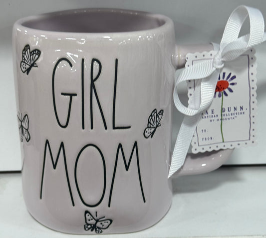 New Rae Dunn lilac butterfly print ceramic coffee mug GIRL MOM