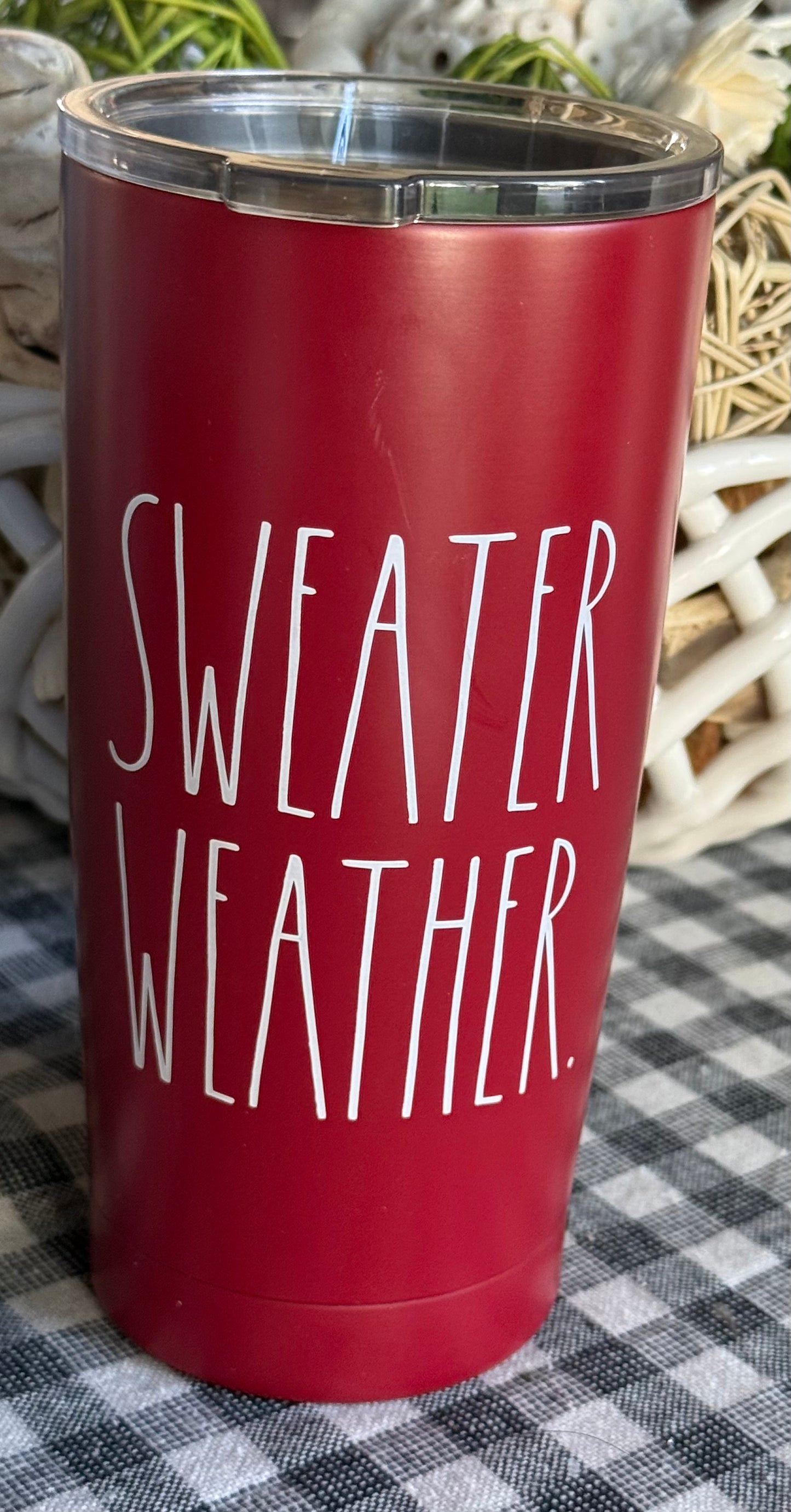 New Rae Dunn burgundy 17oz travel cup tumbler SWEATER WEATHER