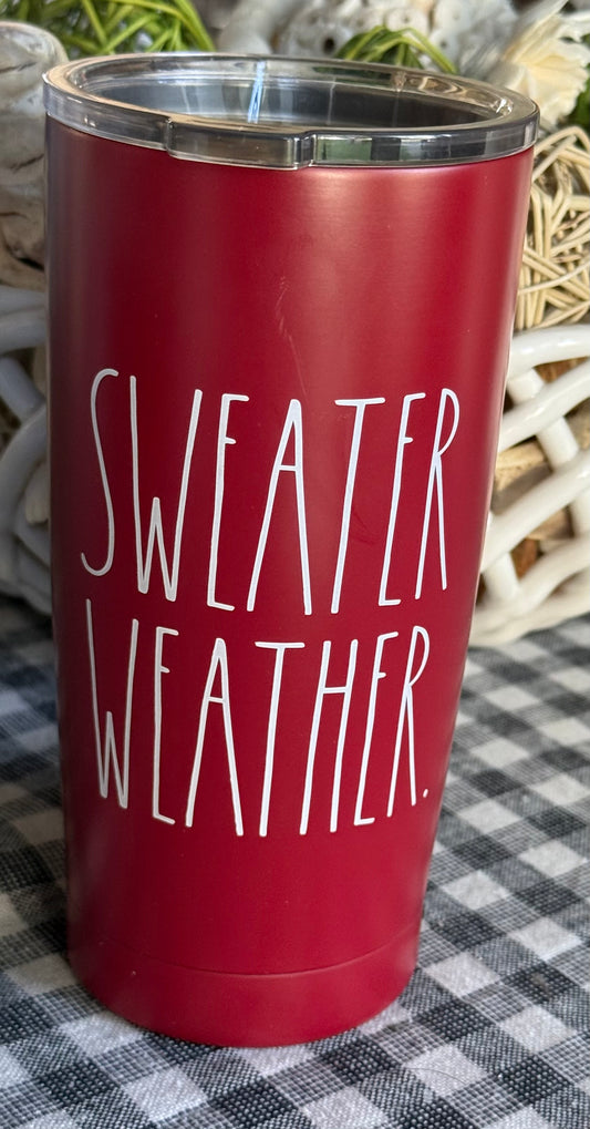 New Rae Dunn burgundy 17oz travel cup tumbler SWEATER WEATHER