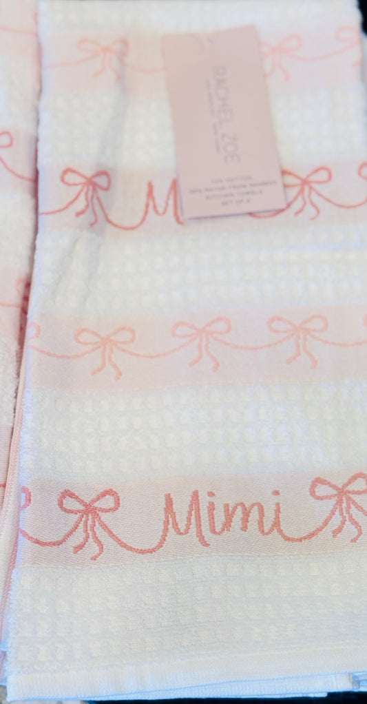 New Rachel Zoe 4-piece pink and white coquette ribbon 🎀 kitchen dish towel set MIMI