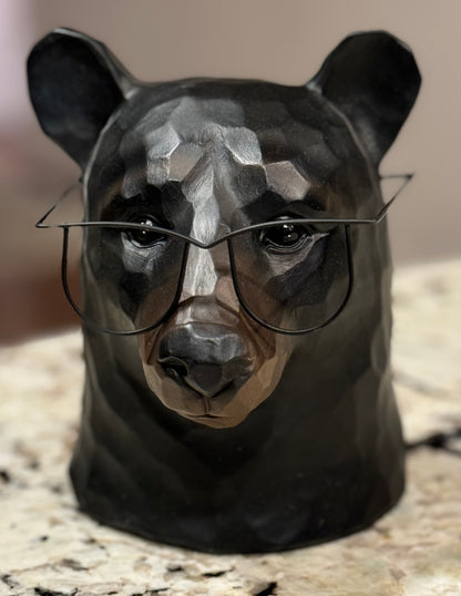 New Brown resin black Bear wearing glasses decor 7x7”