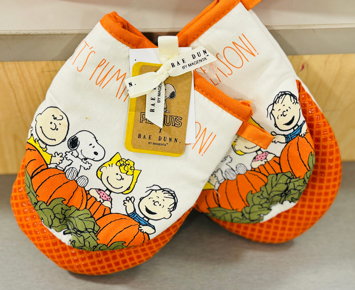 New Rae Dunn x Peanuts Snoopy oven mitt pot holder set IT’S PUMPKIN SEASON