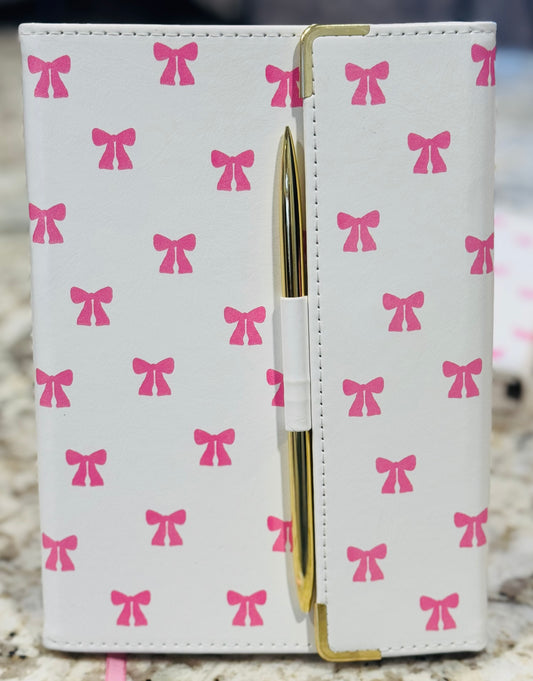 New pink and white fancy journal bow print with pen