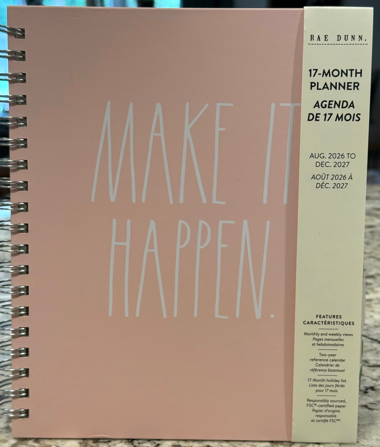 New Rae Dunn 8x10 spiral hardback 2026-2027 Planner-MAKE IT HAPPEN