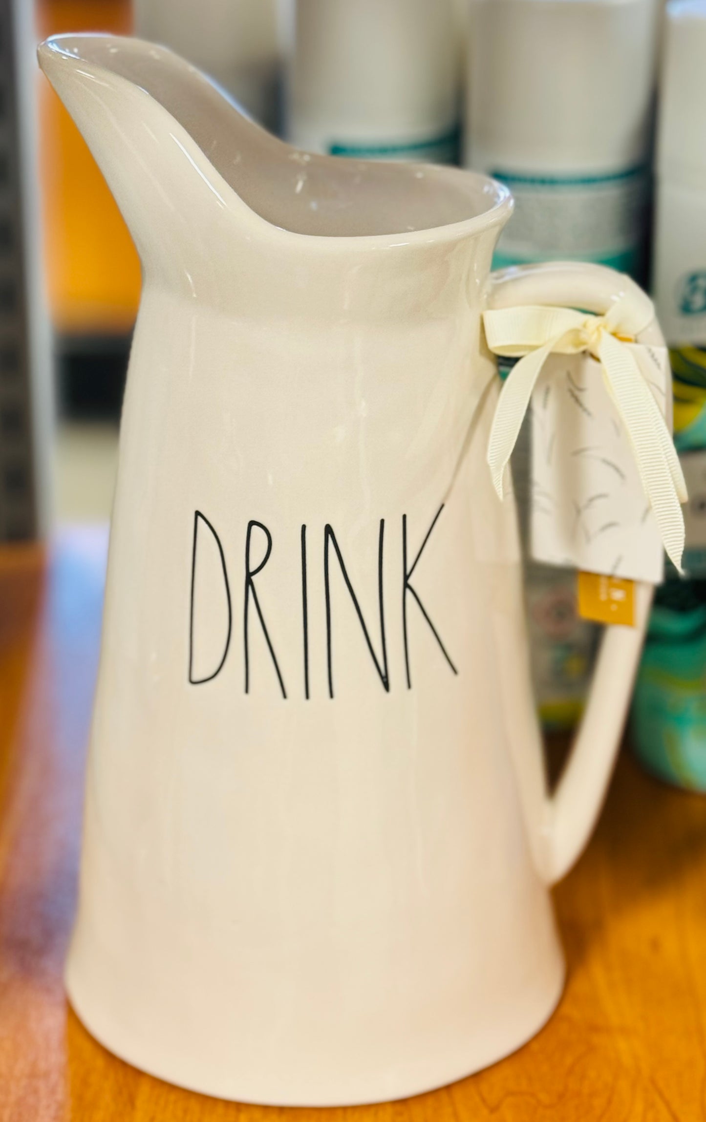 New Rae Dunn white ceramic new style DRINK pitcher