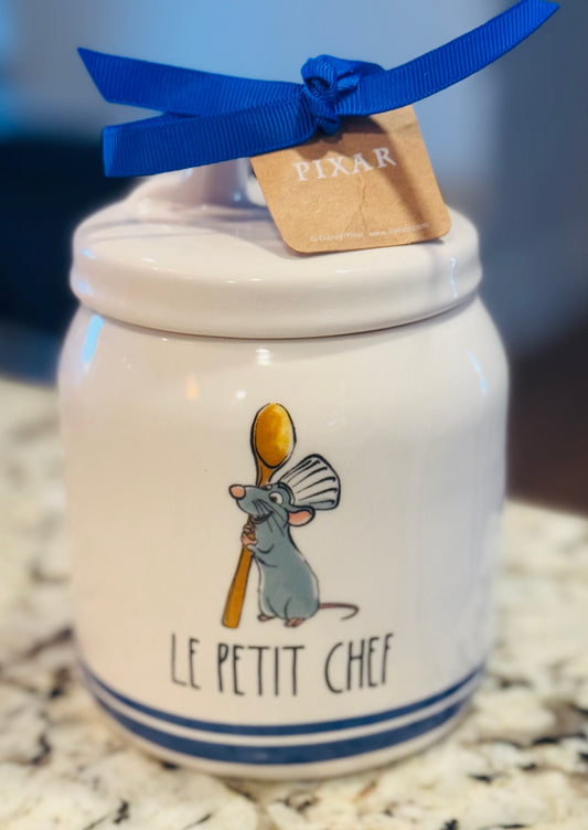 New Rae Dunn x Pixar’s Ratatouille white ceramic mini canister 5.25” LE PETIT CHEF