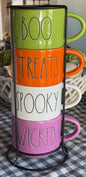 New Rae Dunn ceramic multi colored Halloween mug stacker set