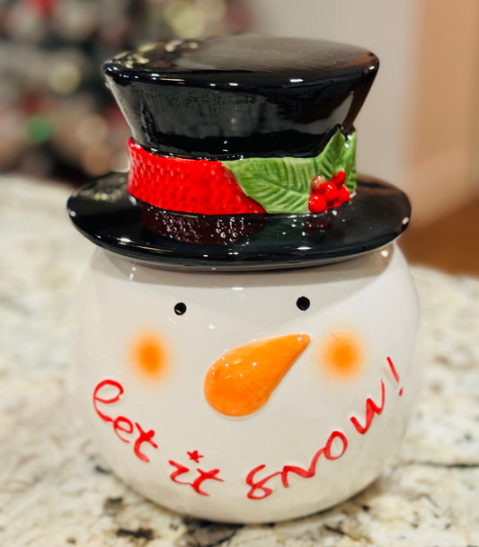 New ceramic Snowman face cookie jar Christmas decor