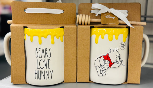 New Rae Dunn x Disney’s Winnie the Pooh ceramic coffee mug and spoon BEARS LOVE HONEY