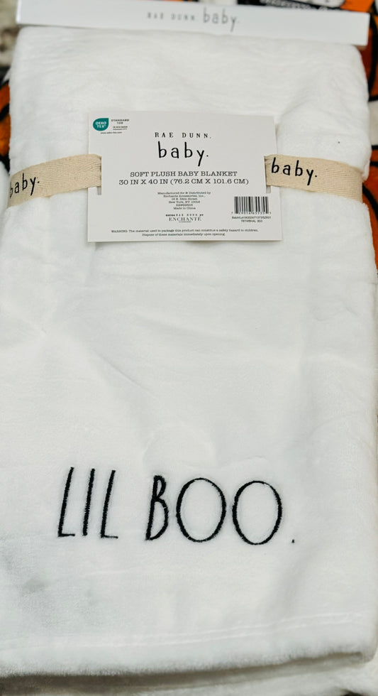 New Rae Dunn white baby blanket 30x40 LIL BOO