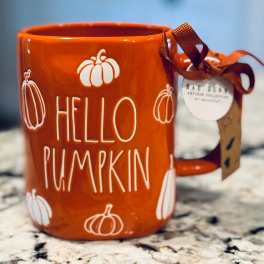 New Rae Dunn fall decor HELLO PUMPKIN Orange ceramic coffee mug