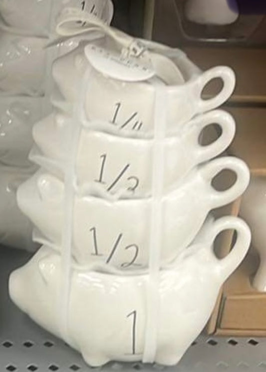 New Rae Dunn white ceramic piggy measuring cup set