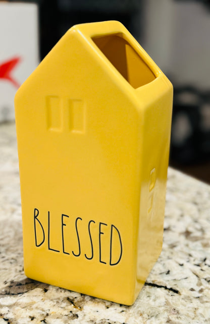 New Rae Dunn yellow ceramic vase BLESSED