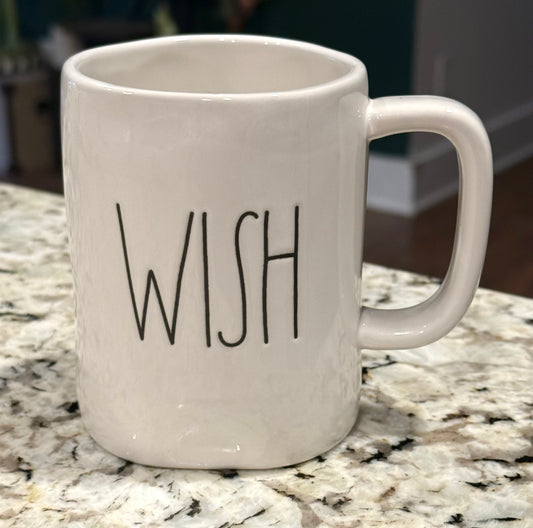New Rae Dunn white ceramic coffee mug WISH