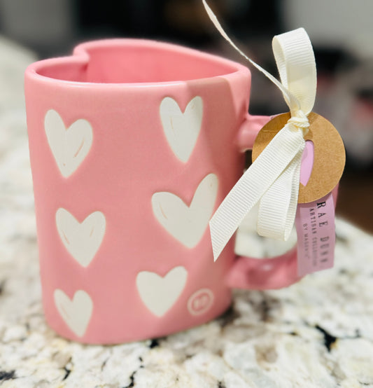 New Rae Dunn pink ceramic 🤍 heart  mug Valentines Day LOVE