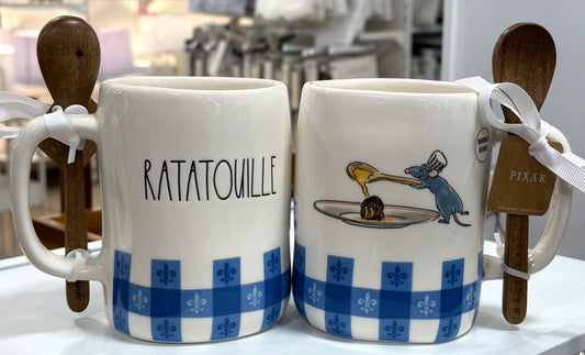 New Rae Dunn x Pixar’s Ratatouille ceramic mug with wood spoon
