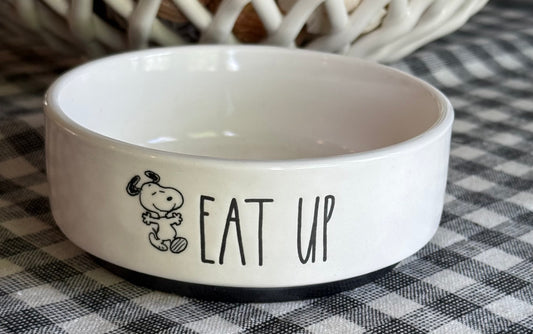New Rae Dunn x Peanuts Snoopy ceramic 4” bowl EAT UP