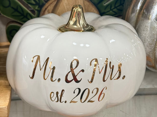 New ceramic pumpkin fall decor MR & MRS EST. 2026