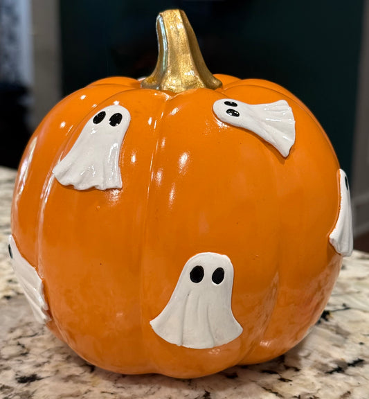 New orange resin ghost print pumpkin Halloween decor