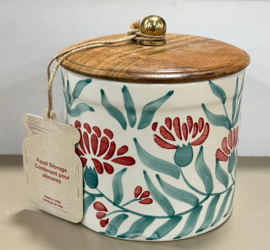 New ceramic 5” Made in India floral storage canister
