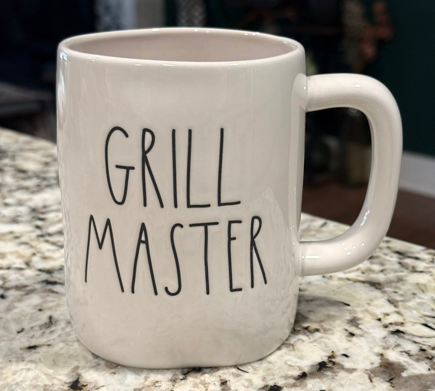 New Rae Dunn white ceramic coffee mug GRILL MASTER (grill on back)