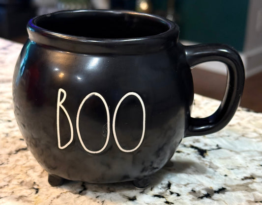 New Rae Dunn black ceramic caldron coffee mug Halloween decor BOO