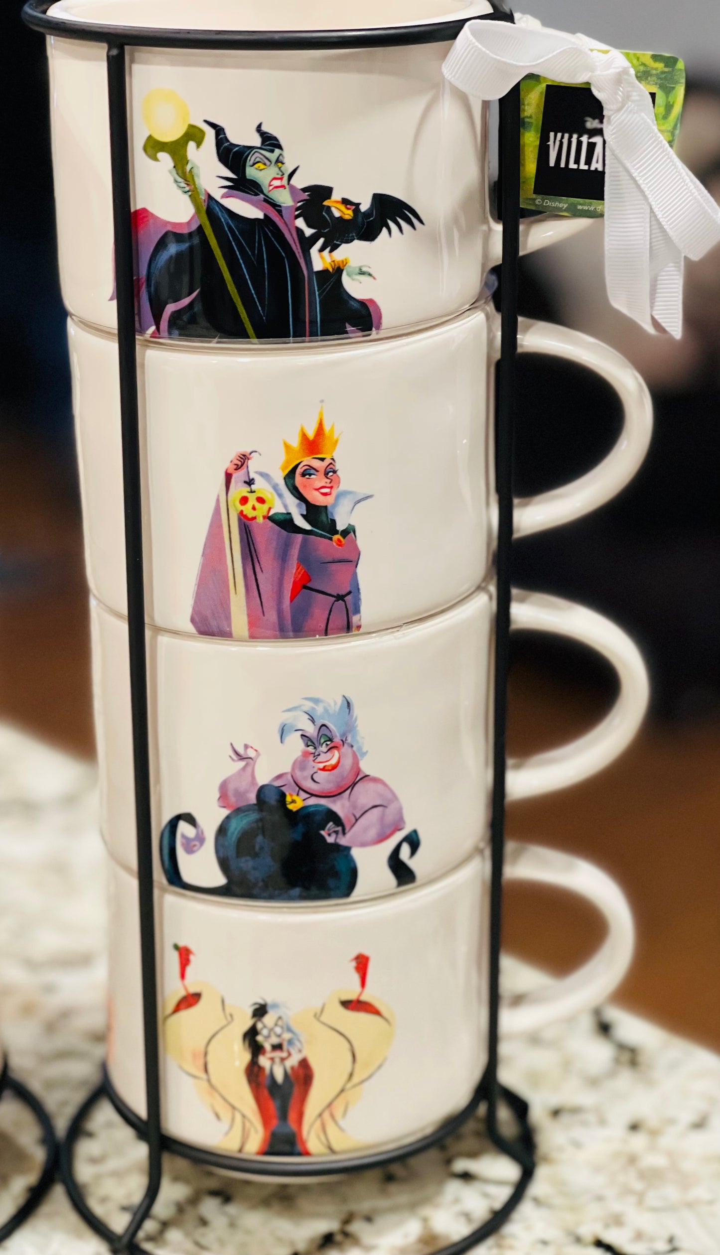 New Rae Dunn Disney Villian line white ceramic coffee mug stacker