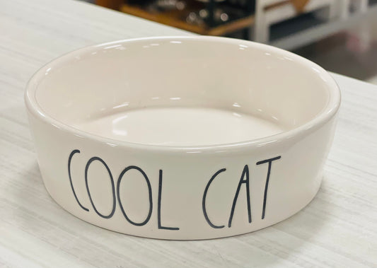 New Rae Dunn white ceramic cat dish bowl COOL CAT