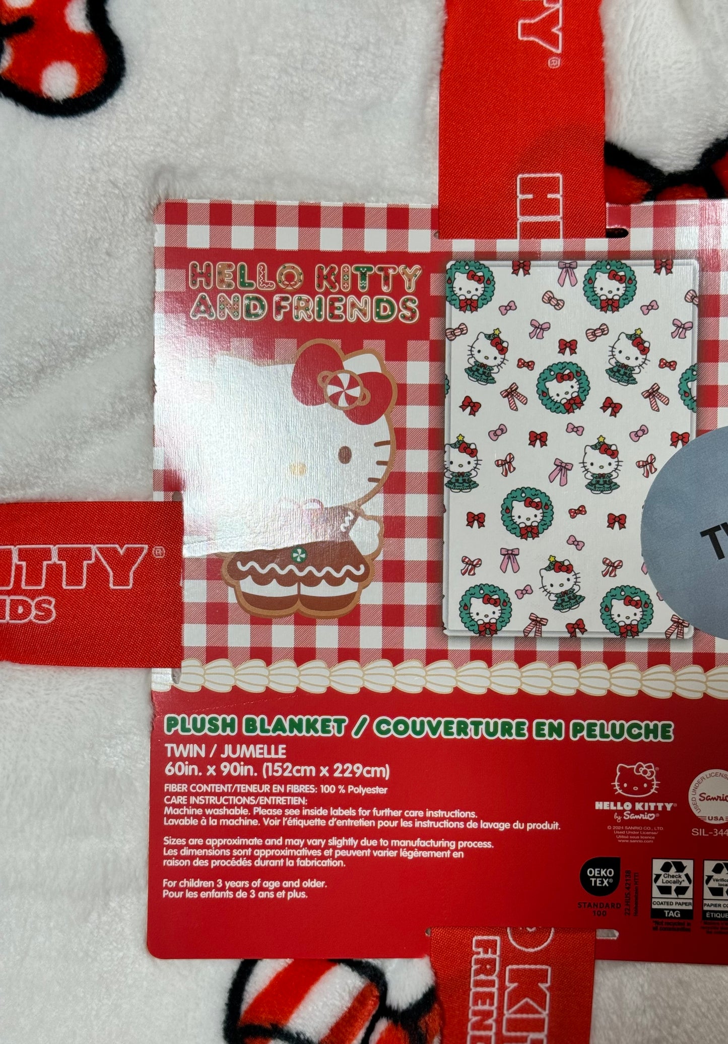 New Hello Kitty white Christmas bow blanket Twin size 60x90