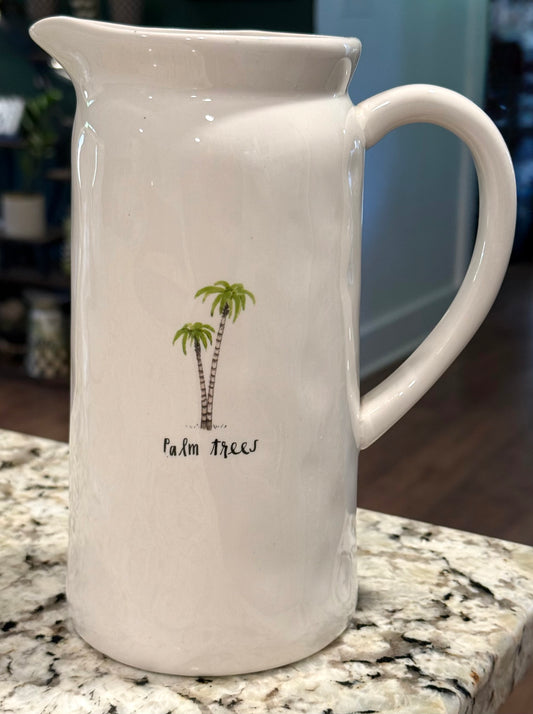New Rae Dunn white ceramic pitcher PALM TREES
