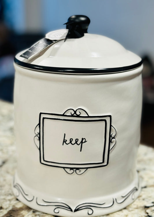 New Release! Rae Dunn white ceramic KEEP storage container