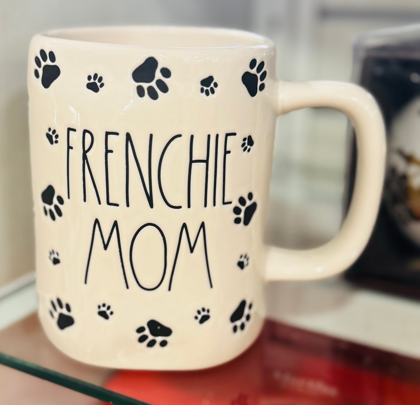 New Rae Dunn ceramic paw print coffee mug FRENCHIE MOM