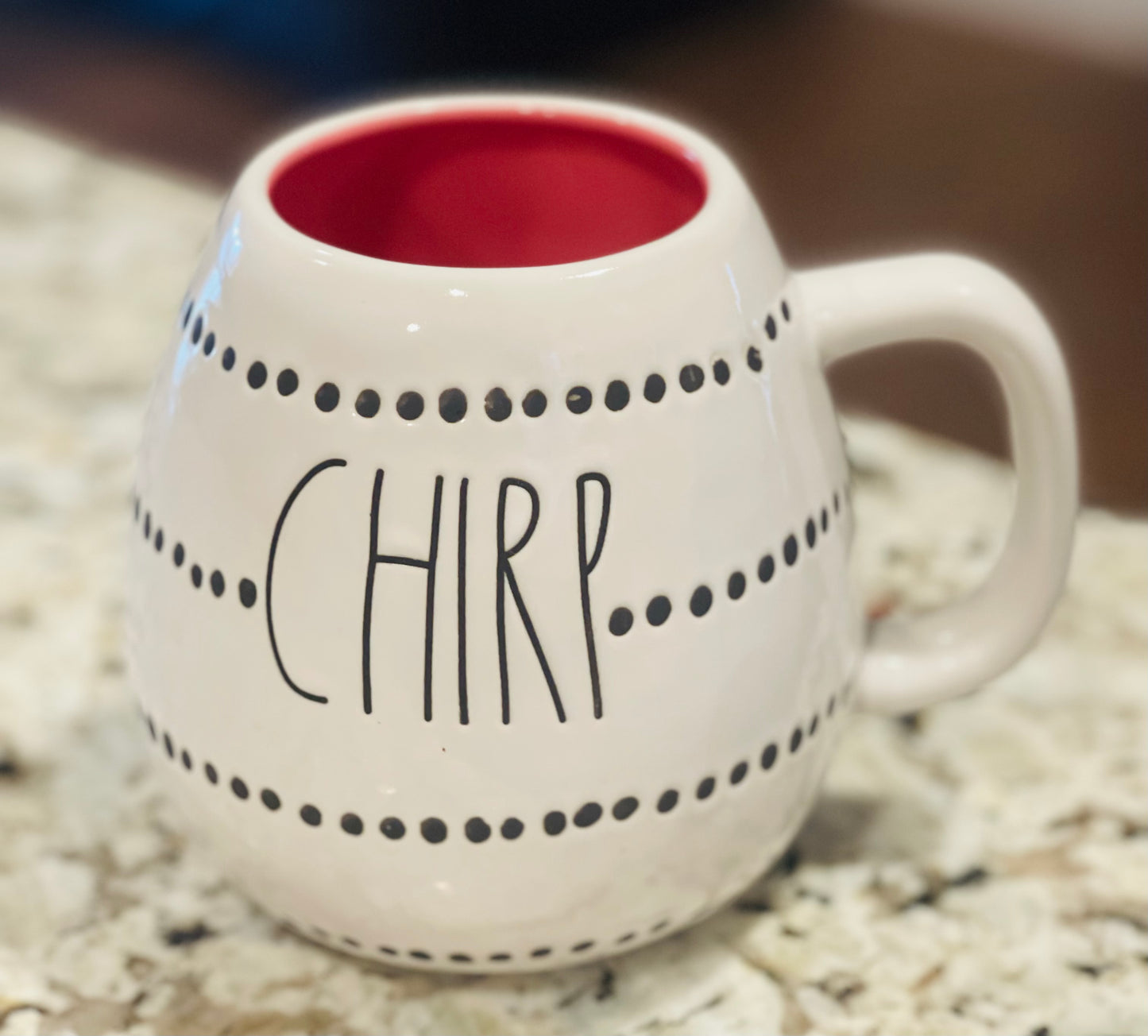 New Rae Dunn dotted ceramic CHIRP coffee mug